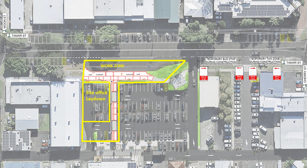 Site map of work area for Tamar Street Bus Interchange upgrade