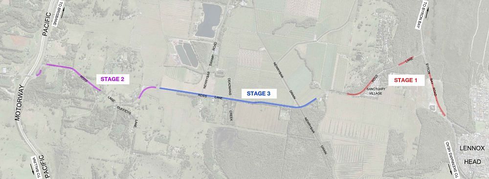 Ross Lane Roadworks showing Stage One, Two and Three