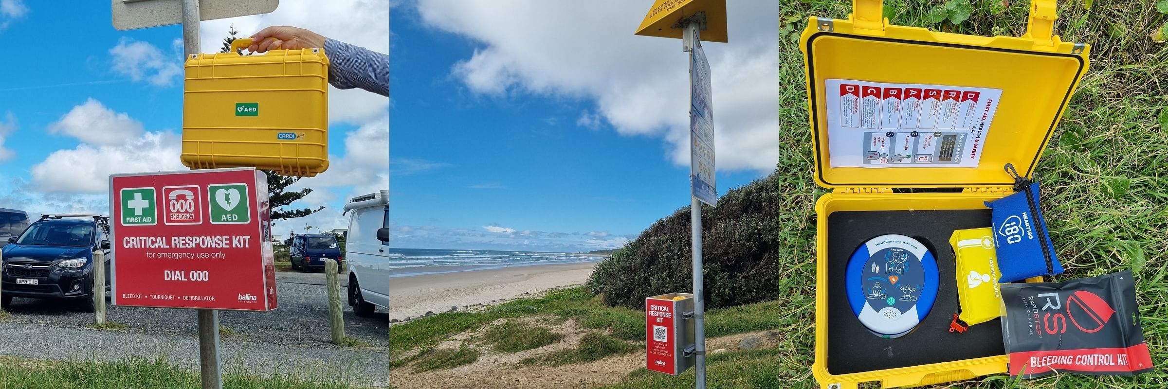critical response kit installed on pole at sharpes beach