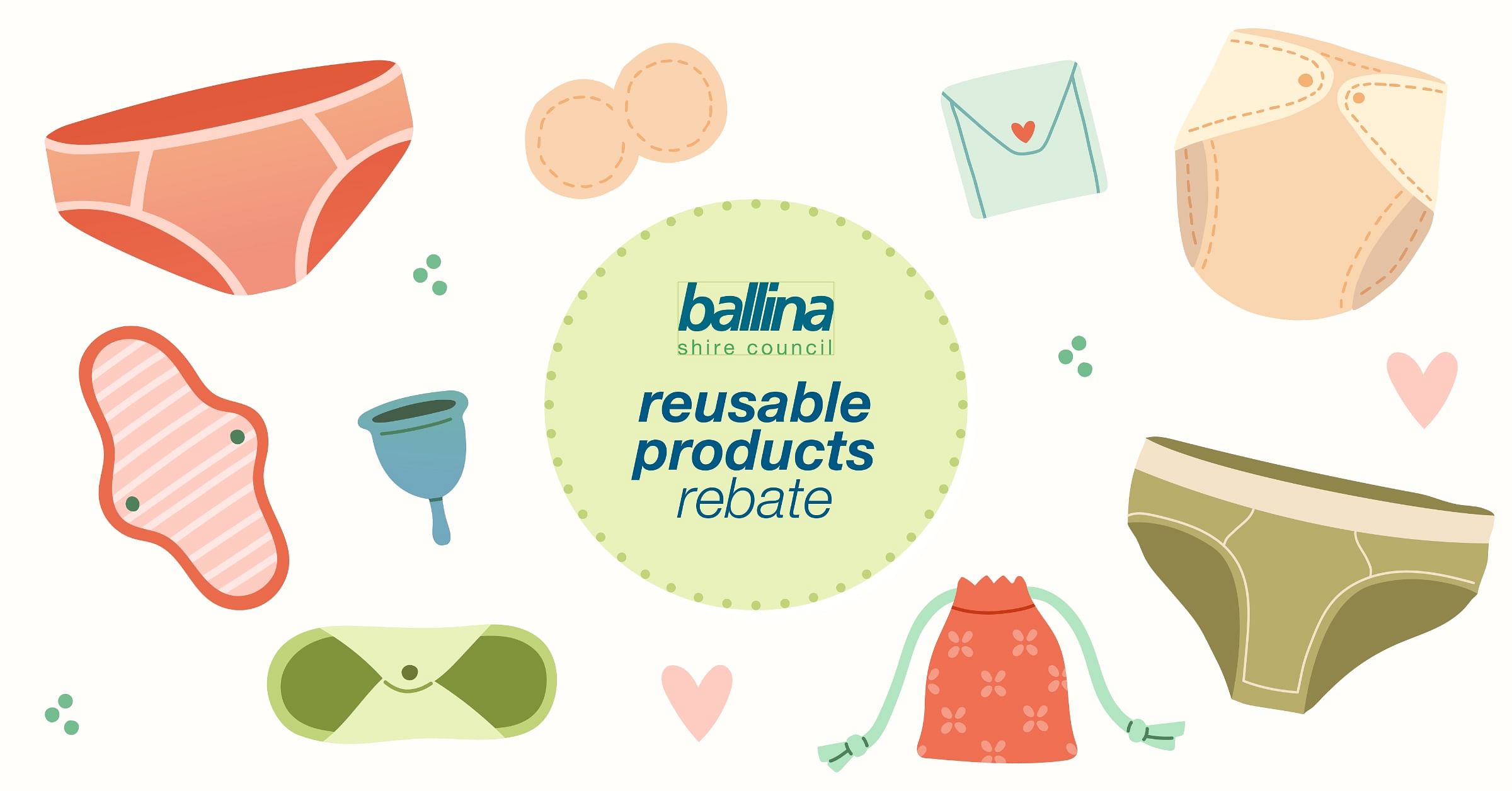 graphic of reusable products suitable for rebate from Ballina Shire Council